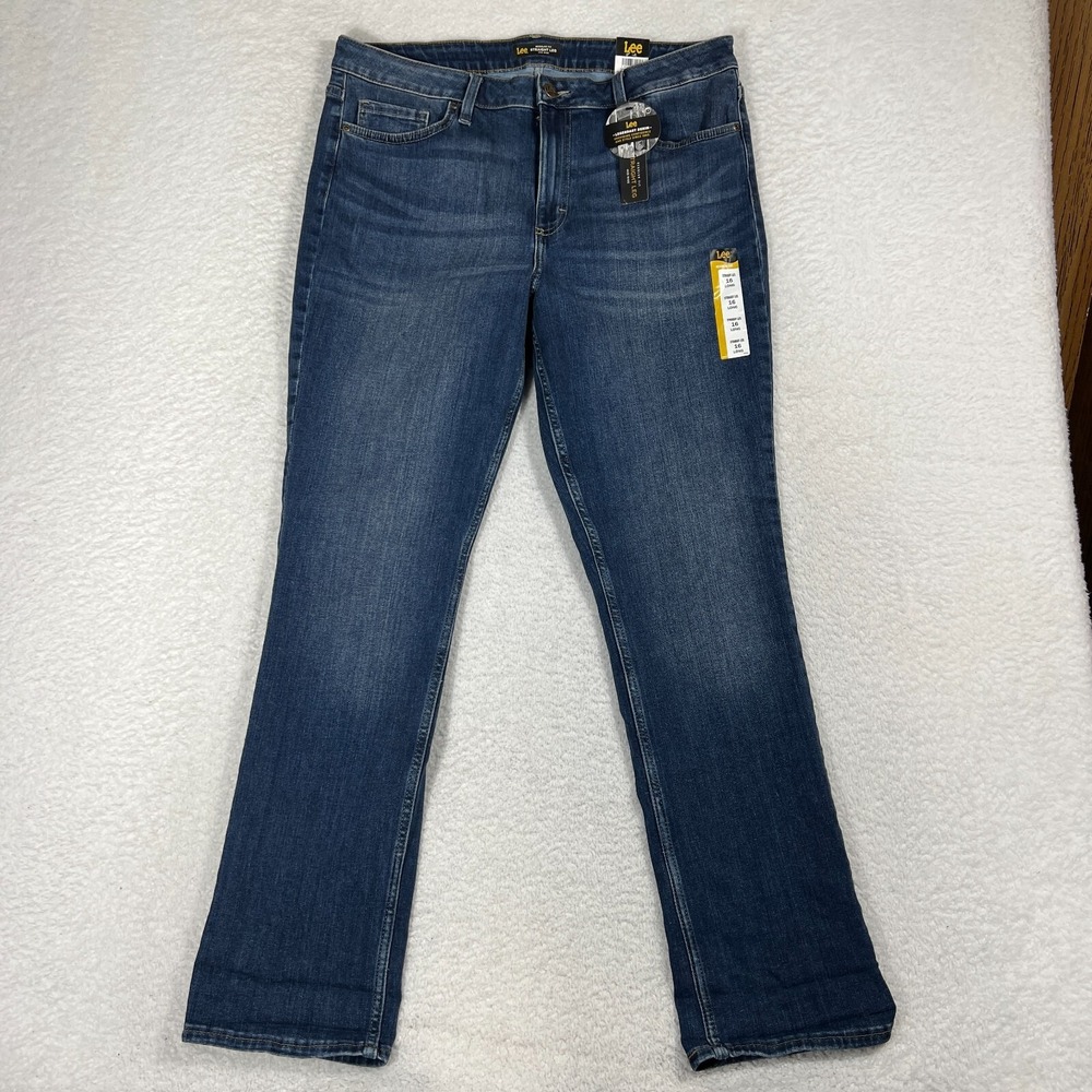 Lee Women's Jeans 16 (35x31) Regular Fit Mid Rise Straight Leg Blue Denim